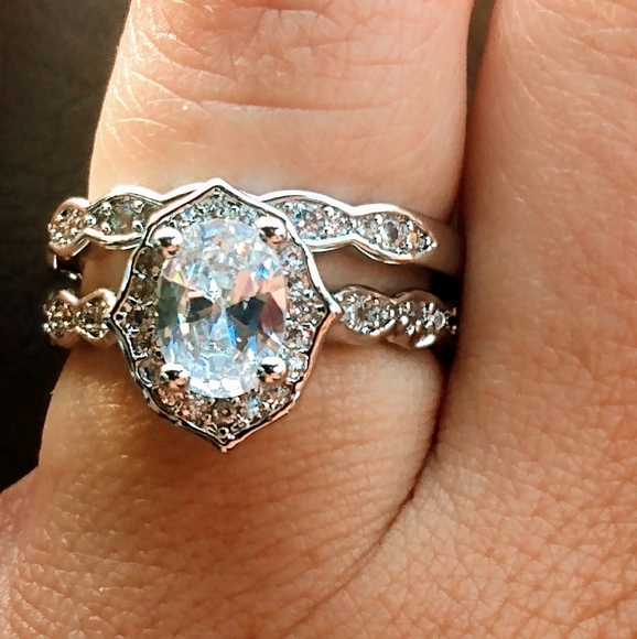 Vintage Antique Art Deco White Gold Ring Set - Picture 4 of 5